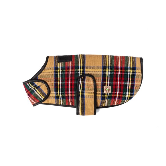 Chilly Dog Tan Tartan Plaid Wool Dog Blanket Winter Coat Sizes XS-XXL - Picture 5 of 6